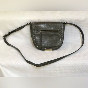 Nine West Shoulder Cross Body Bag Animal Print Gray Zip Silver Flap Butt…